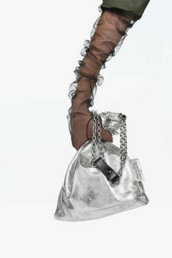ZARA X JOHN GALLIANO МАЛЕНЬКАЯ КОЖАНАЯ СУМКА TRI-CHIC — LIMITED EDITION, СЕРЕБРЯНЫЙ