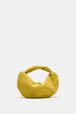 ZARA КОЖАНАЯ СУМКА СО СБОРКАМИ, ЛАЙМОВЫЙ ЗЕЛЕНЫЙ