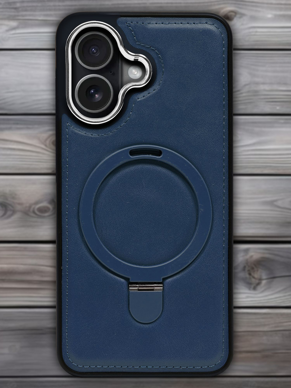 Business style чехол из кожи для IPHONE 17 с кольцом-подставкой и бархатной подкладкой