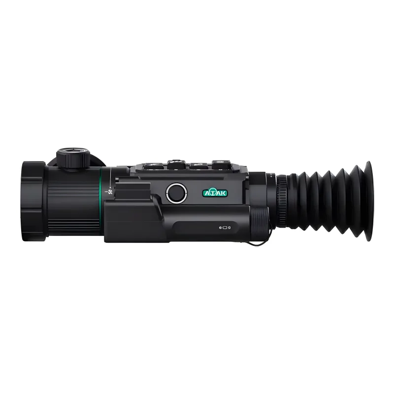 Тепловизионный прицел ATAK ET36Z-2550LRF (с дальномером и креплением Picatinny) - вид сбоку, логотип
