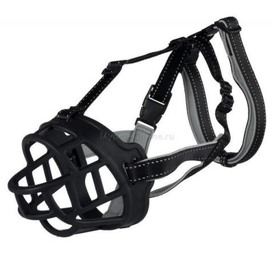Намордник Muzzle Flex, резина, M (25 см, длина лобного ремня до 19 см), чёрный, Trixie