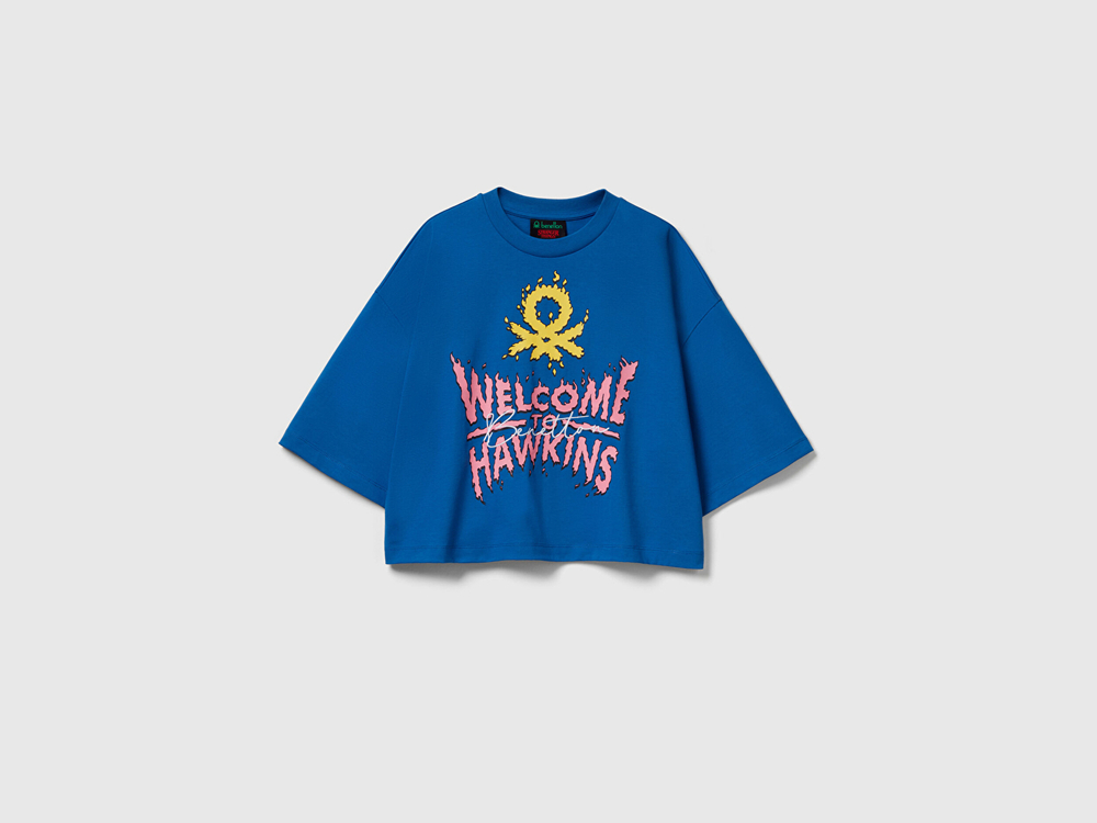 Benetton Укороченная футболка свободного кроя Stranger Things, синий