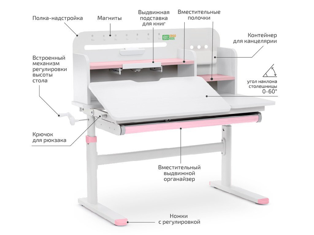 Растущая парта Ergokids TH-330 (1000×600 мм)
