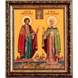 Дмитрий Донской и Евдокия Московская. Икона на холсте.