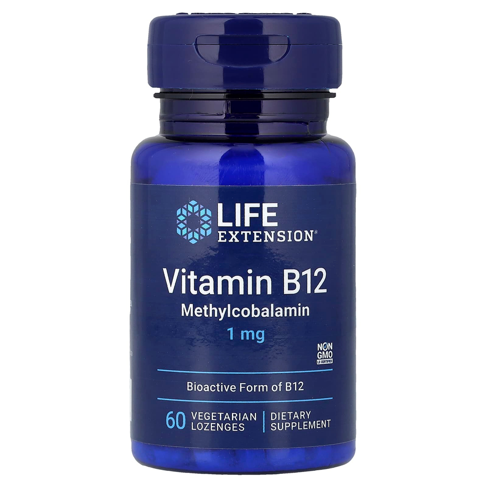 Life Extension, витамин B12, 1 мг, 60 вегетарианских пастилок