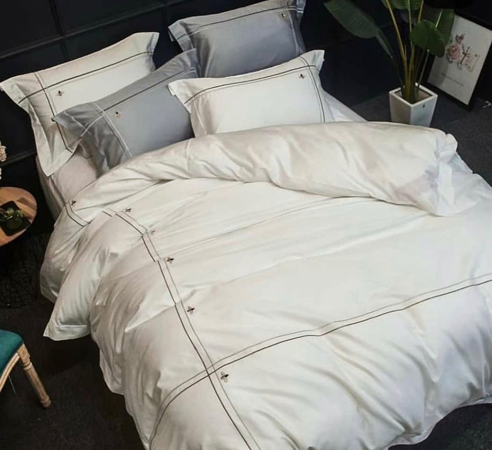 ZEPHYR HOME КПБ Двуспалка ЕВРО Египетский хлопок 100s Белый с пчелкой