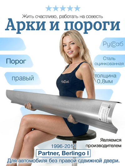 Порог правый Peugeot Partner, Citroen Berlingo 1996-2011 (0,8мм)