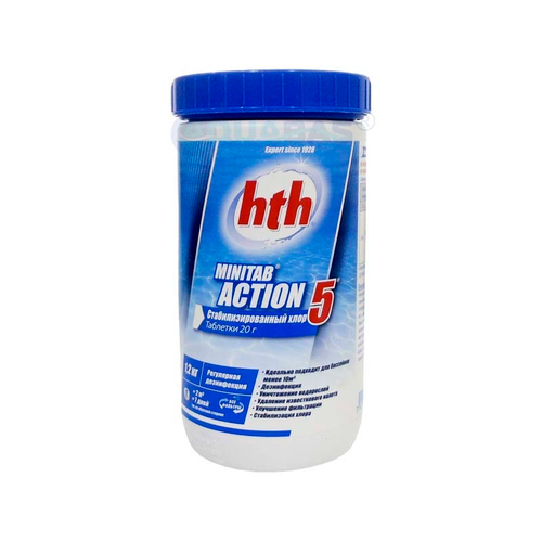 Хлор многофункц. стабилиз. 5 в 1 1,2кг HTH MINITAB ACTION 5 таблетки 20гр. (C800702H2)