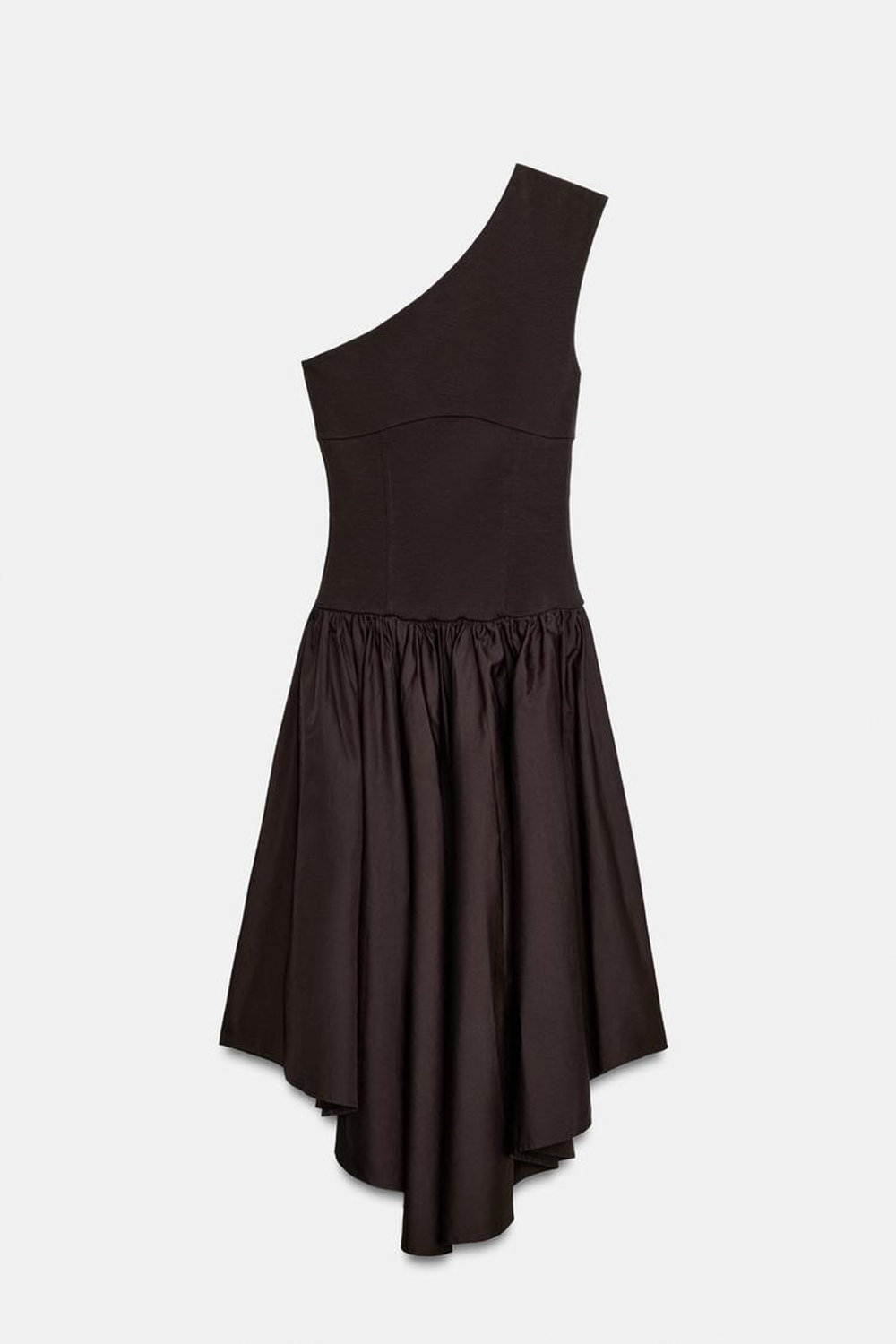 ZARA АCИММЕТРИЧНОЕ КОМБИНИРОВАННОЕ ПЛАТЬЕ, ТЕМНО-КОРИЧНЕВЫЙ