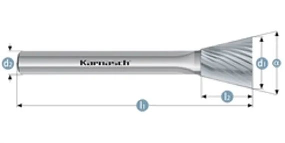 Борфреза твердосплавная Karnasch форма D, 6х4,7х6х50 мм, насечка HP-6, без покрытия, арт. 11.3034-055
