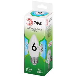 Лампа светодиодная ЭРА GREEN LINE LED B35-6W-840-E27 GL 6Вт свеча яркий белый свет E27 | Лампы cветодиодные Свеча (B/C)