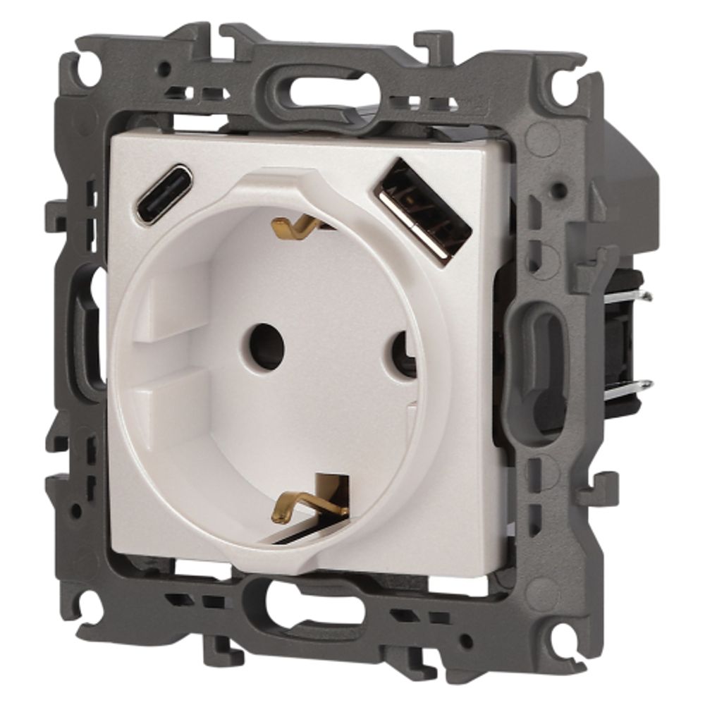 Розетка ЭРА Серия 12 12-4108-15 2P+E 16A-250В со шторками с USB type-A+C 5В-3А перламутр | Эра 12