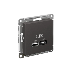 ATLASDESIGN USB РОЗЕТКА А+С, 5В/2,4А, 2х5В/1,2А, механизм, БАЗАЛЬТ