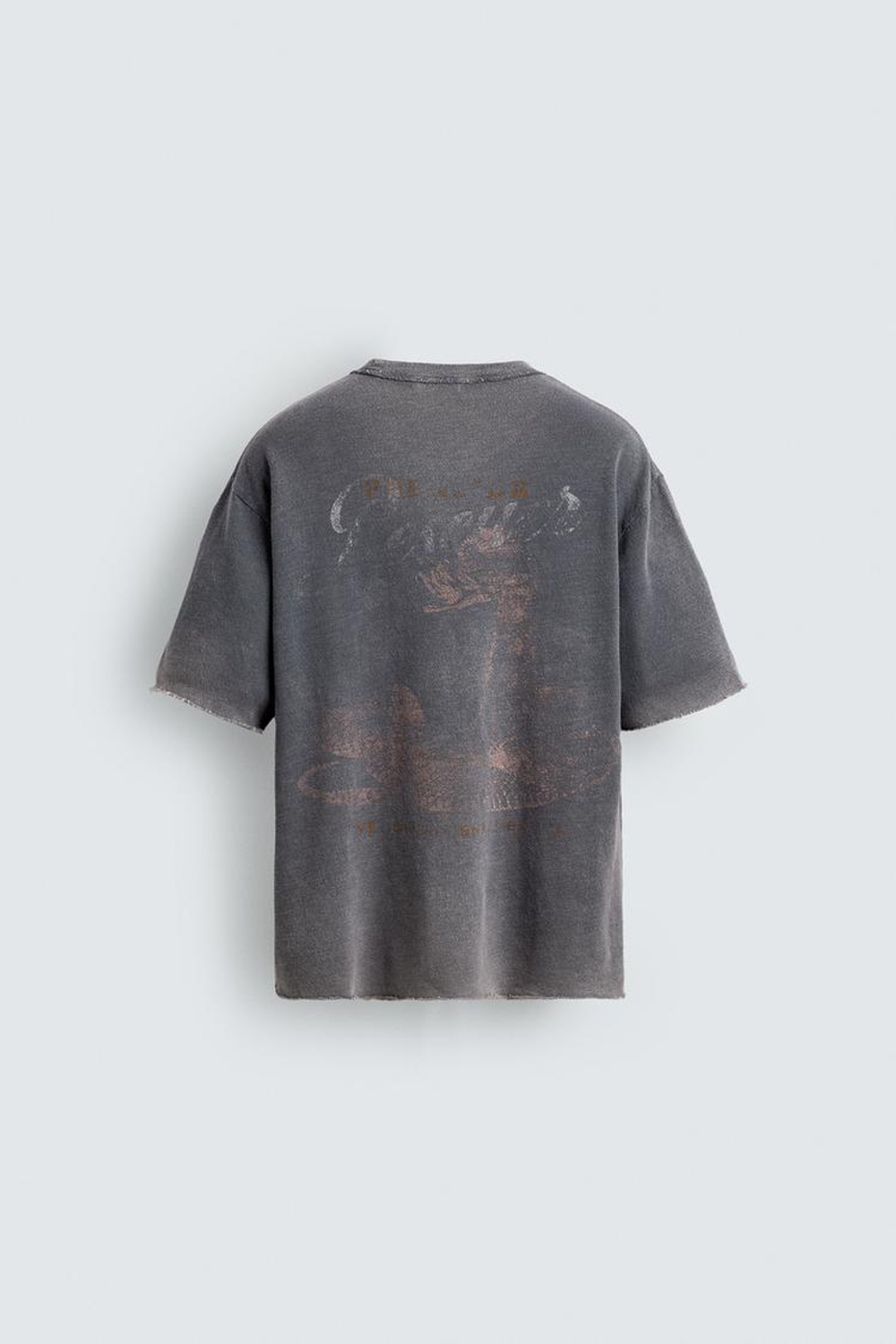 ZARA ФУТБОЛКА RELAXED FIT С ЭФФЕКТОМ ПОТЕРТОСТИ, ЛИНЯЛЫЙ СИНИЙ
