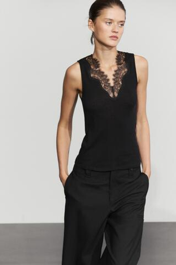 Massimo Dutti Топ в бельевом стиле из смесового хлопка, черный