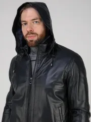 Куртка кожаная натуральная с капюшоном