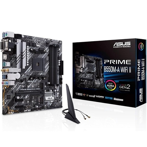 Материнская плата ASUS PRIME B550M-A WIFI II (AM4/AMD B550/4xDDR4/PCI-Ex16/2xM.2/SB/Wi-Fi/BT/GLAN/DVI/HDMI/VGA/mATX)