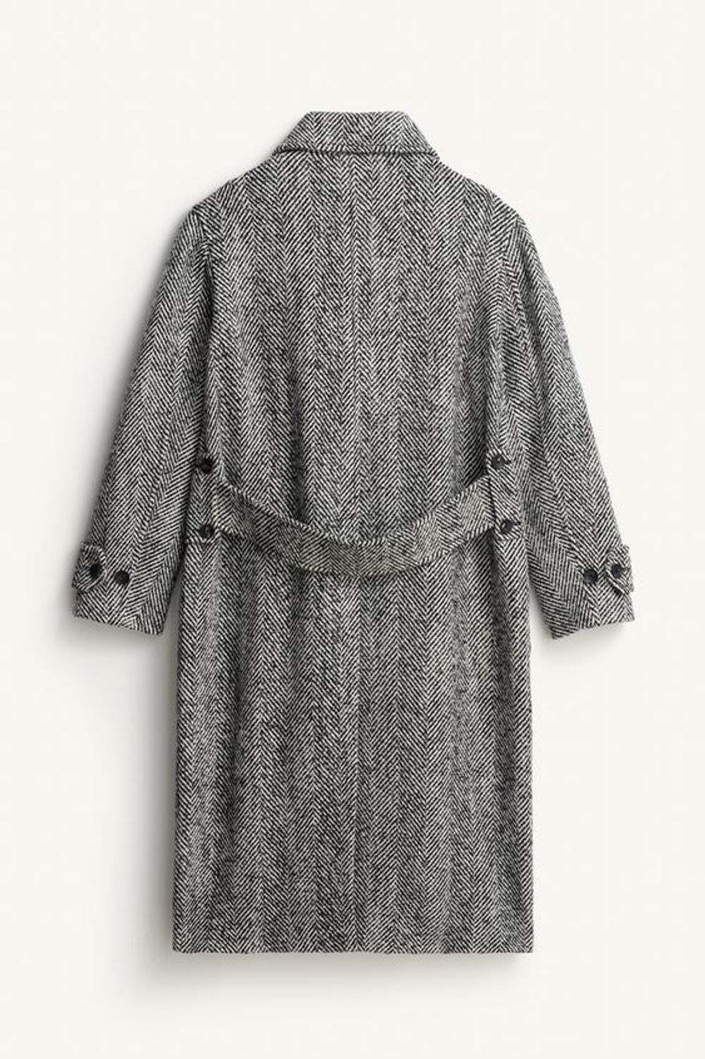 ZARA ПАЛЬТО СВОБОДНОГО КРОЯ В ЕЛОЧКУ, БЕЛЫЙ/ЧЕРНЫЙ