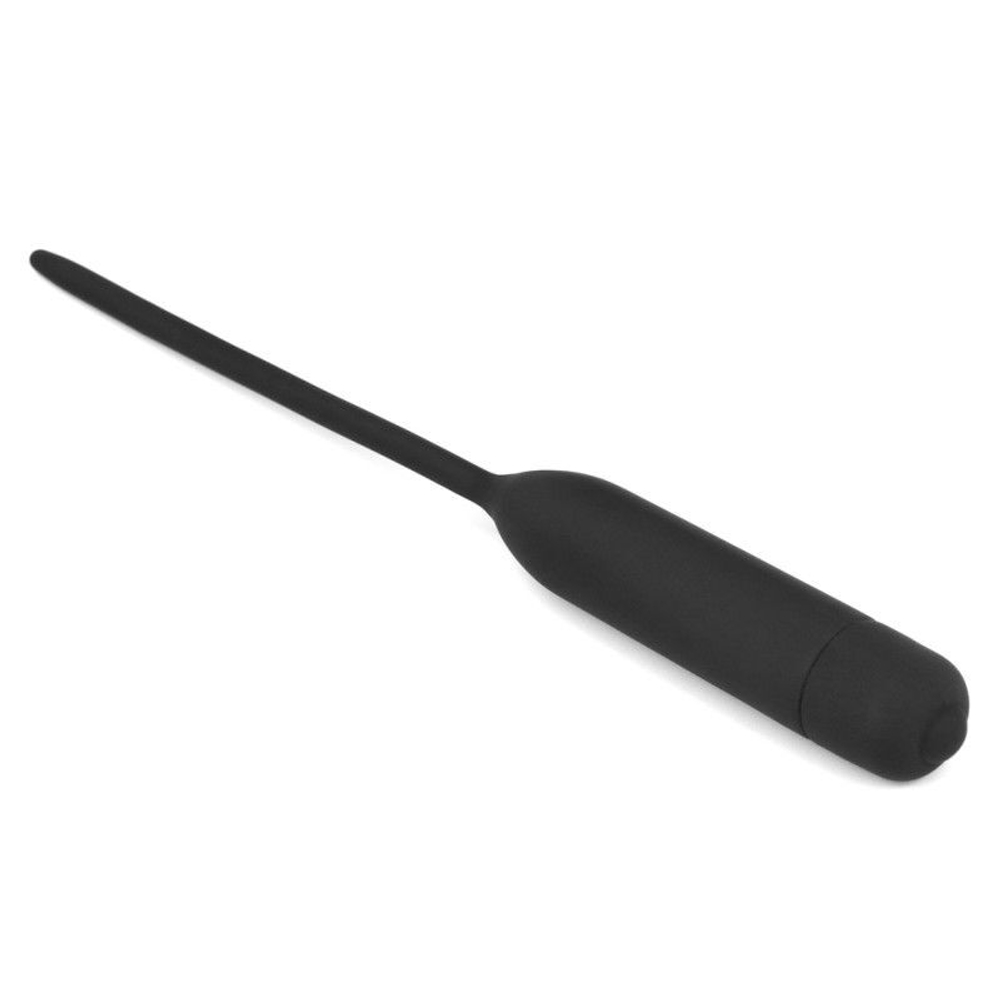 Черный уретральный виброплаг Silicone Vibrating Urethral Dilator - 21 см. (Цвет: черный)