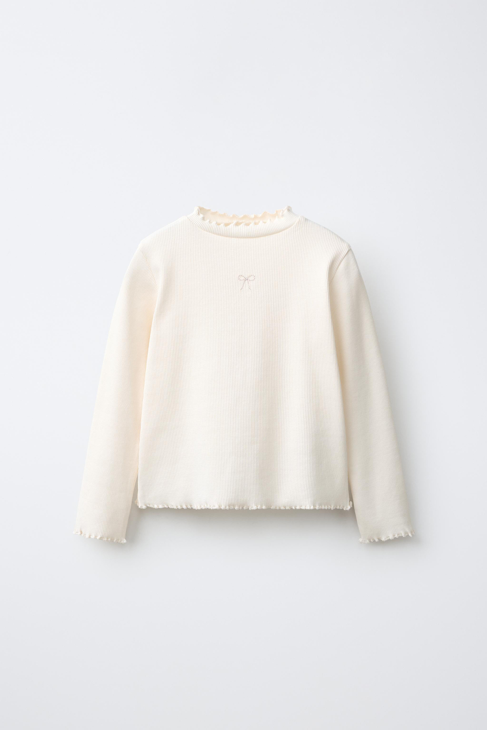 ZARA ФУТБОЛКА В РУБЧИК С ВЫШИВКОЙ, ЭКРЮ