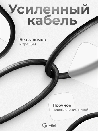 Кабель Type-C to Type-C Gurdini Braided Data Cable 20V/3A 60W 1m черный