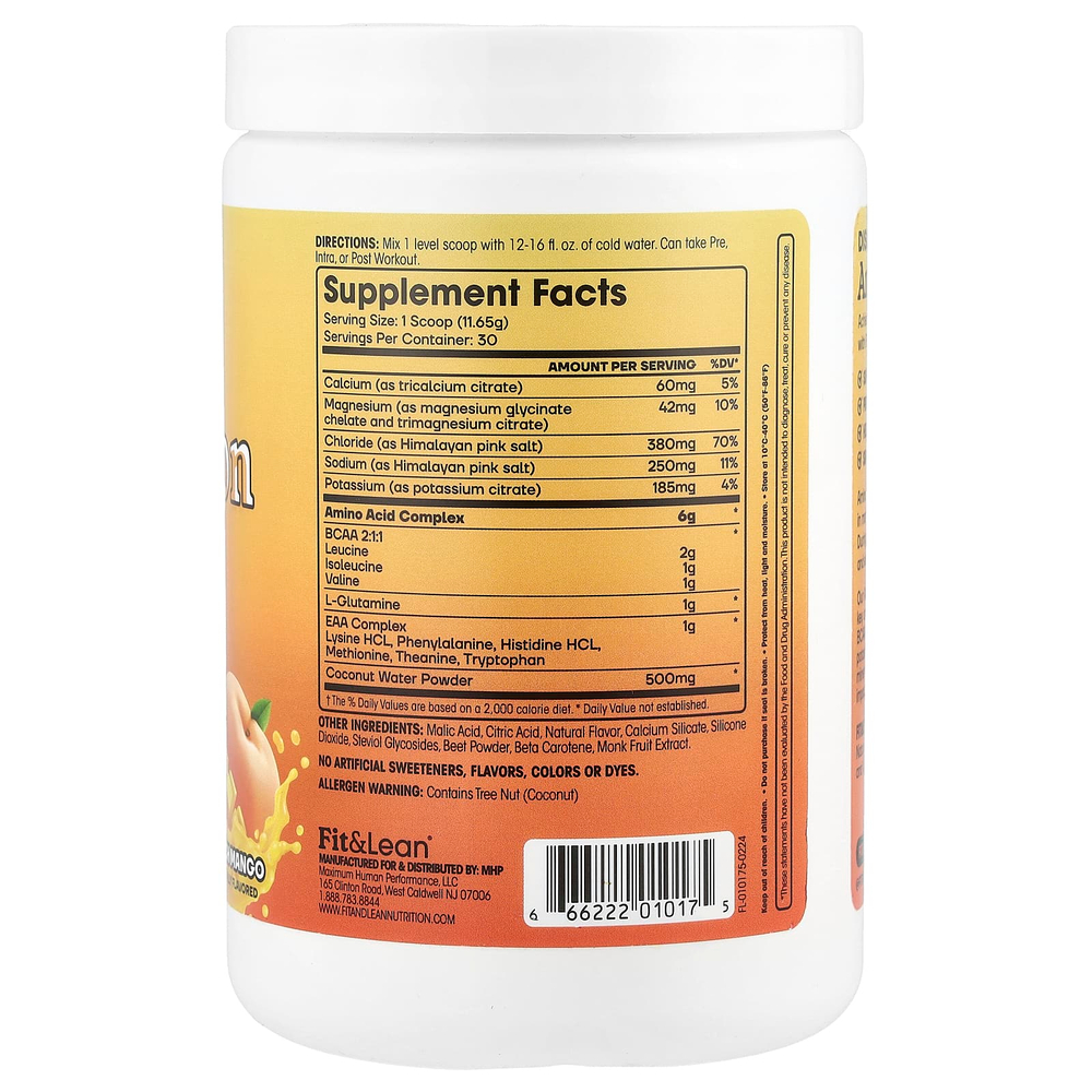 Fit & Lean, Amino Hydration, персик и манго, 350 г (12,3 унции)