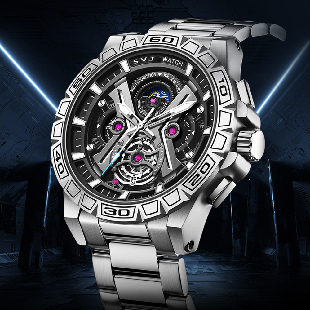SVJ Black Warrior Concept Collection Quartz Movement Stainless Steel Watchband Watch Men"s Watches Black Dial