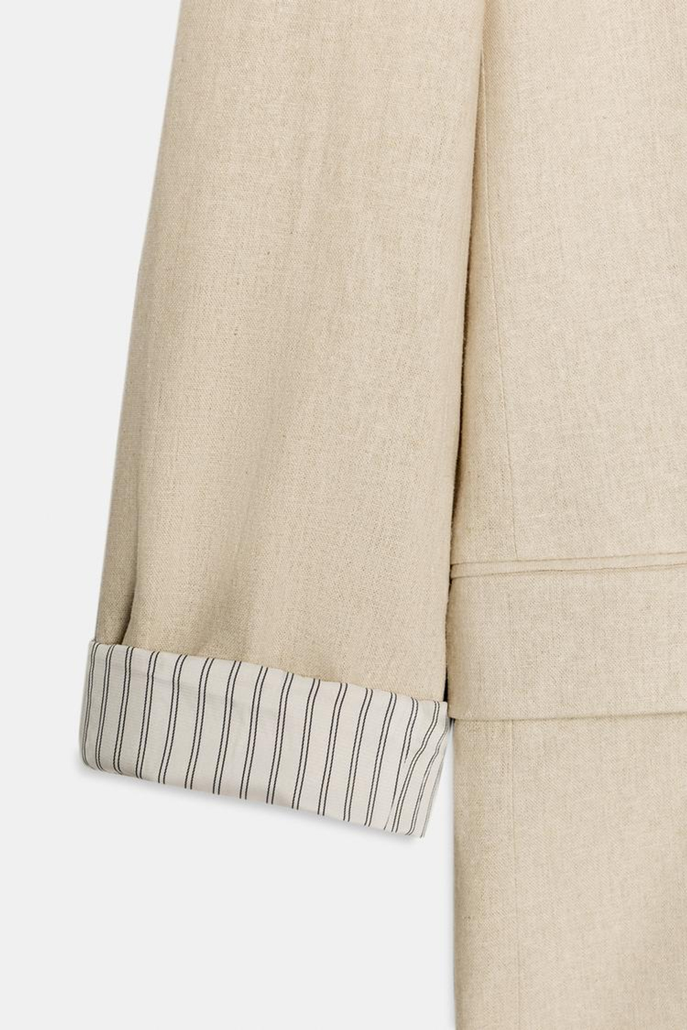 ZARA БЛЕЙЗЕР ИЗ СМЕСОВОГО ЛЬНА С ПОДВЕРНУТЫМИ РУКАВАМИ, СВЕТЛО-БЕЖЕВЫЙ