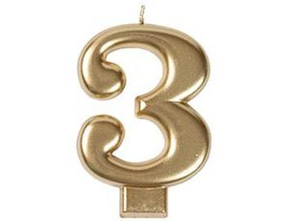 Свеча -цифра 3 Золотая 8см