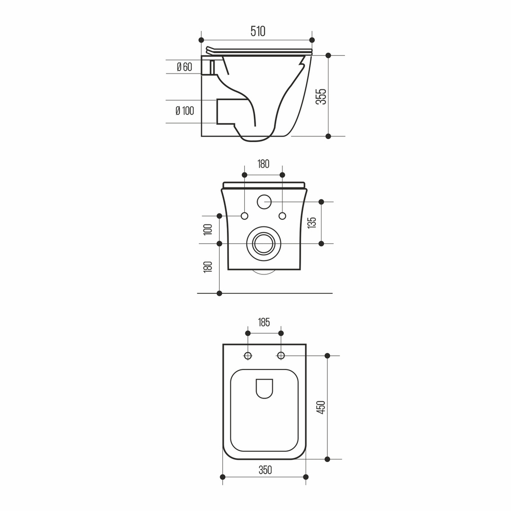 Унитаз подвесной безободковый WAVE КВАДРО/QUADRO сид. дюропласт, м/л, быстр, ЧЕРНЫЙ матовый (XL)
