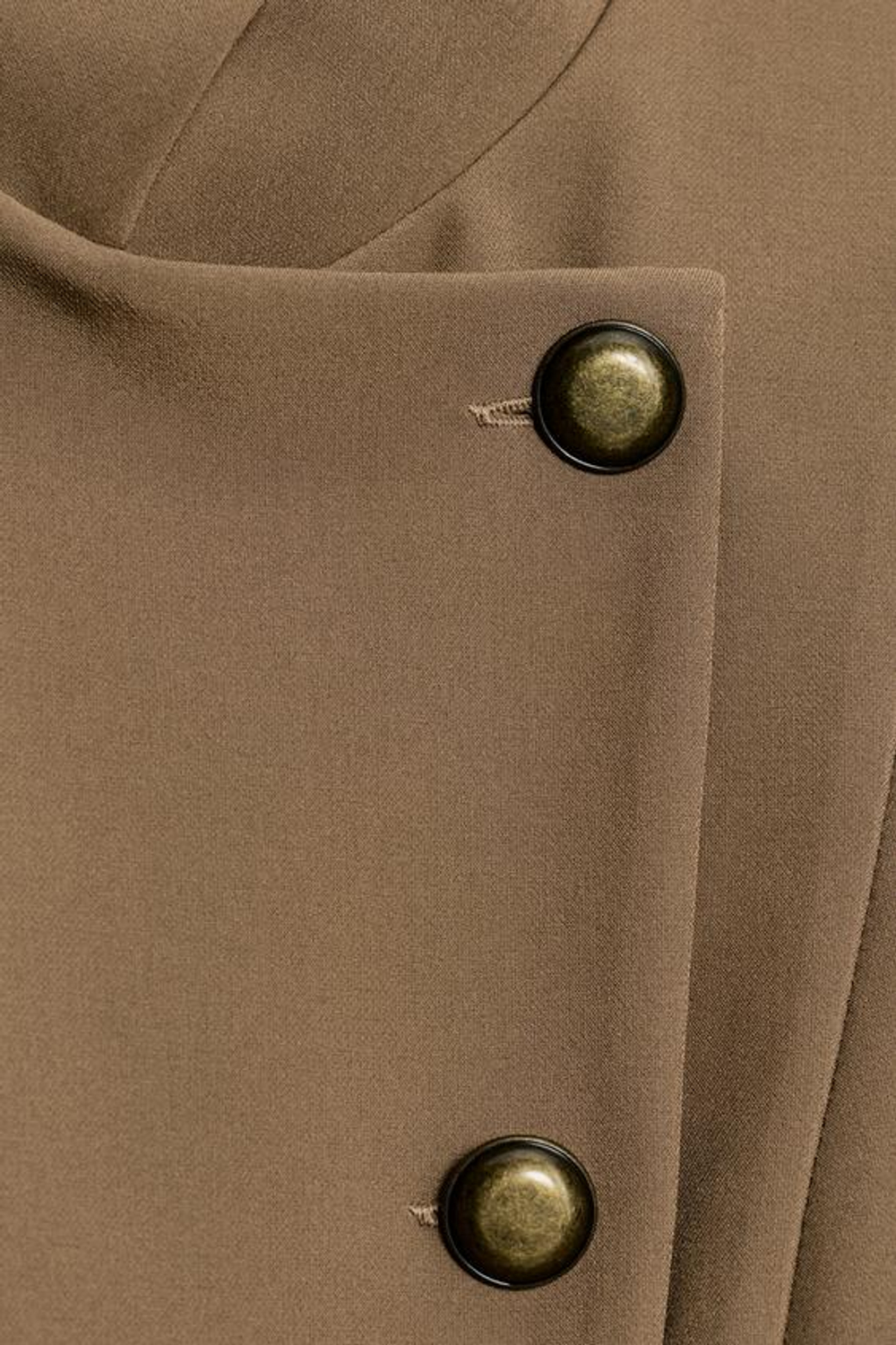 ZARA ТОП С БАСКОЙ И ПУГОВИЦАМИ, ТЕМНО-БЕЖЕВЫЙ