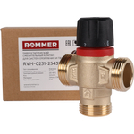 Клапан термостатический смесительный ROMMER - 1" (НР/НР, 20-43°C, Kvs 2.5, L-смешивание)