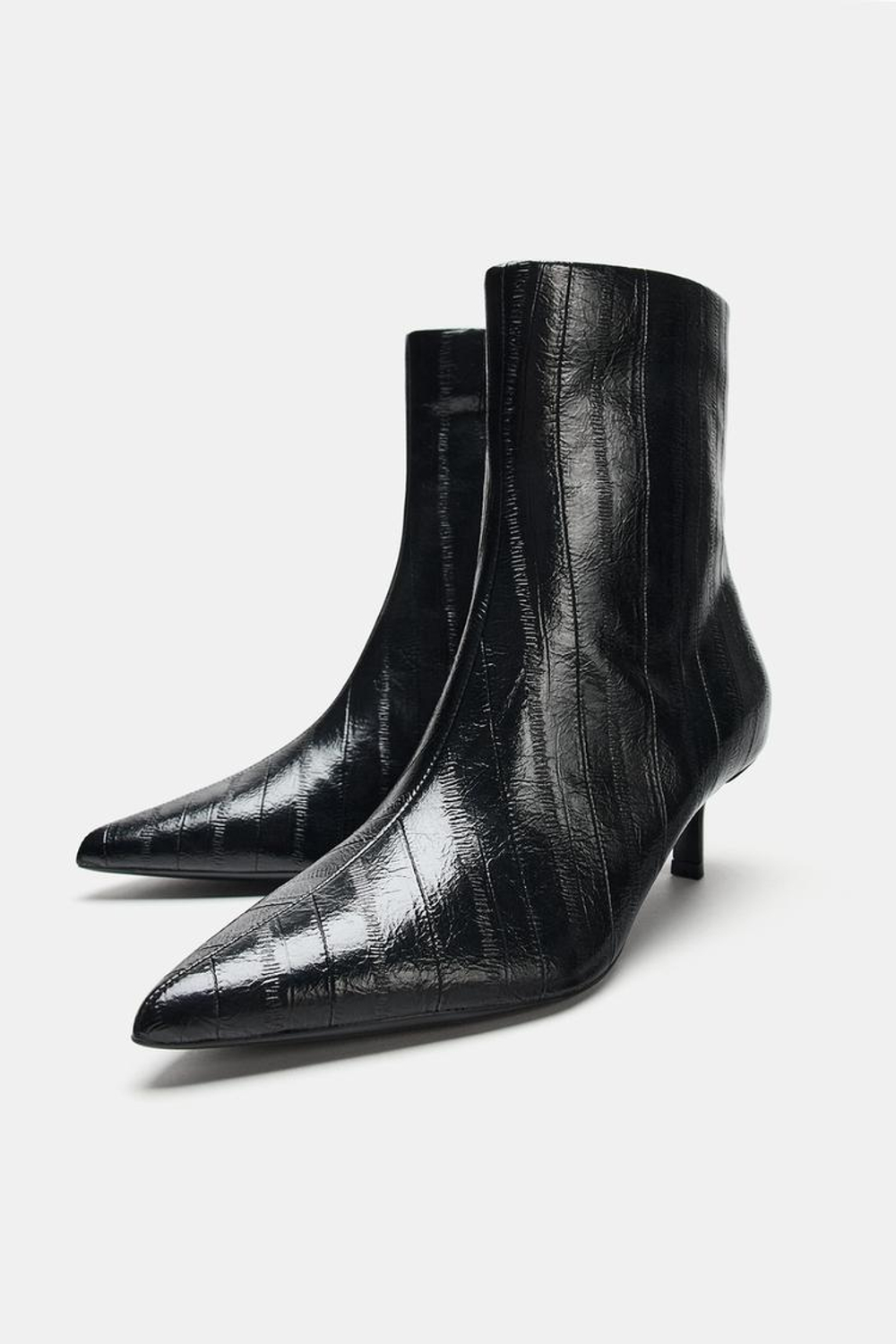 ZARA БОТИЛЬОНЫ НА КАБЛУКЕ С ТЕКСТУРОЙ, ЧЕРНЫЙ