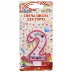 Свеча для торта Цифра С Днем Рождения «2» 6 см, розовый