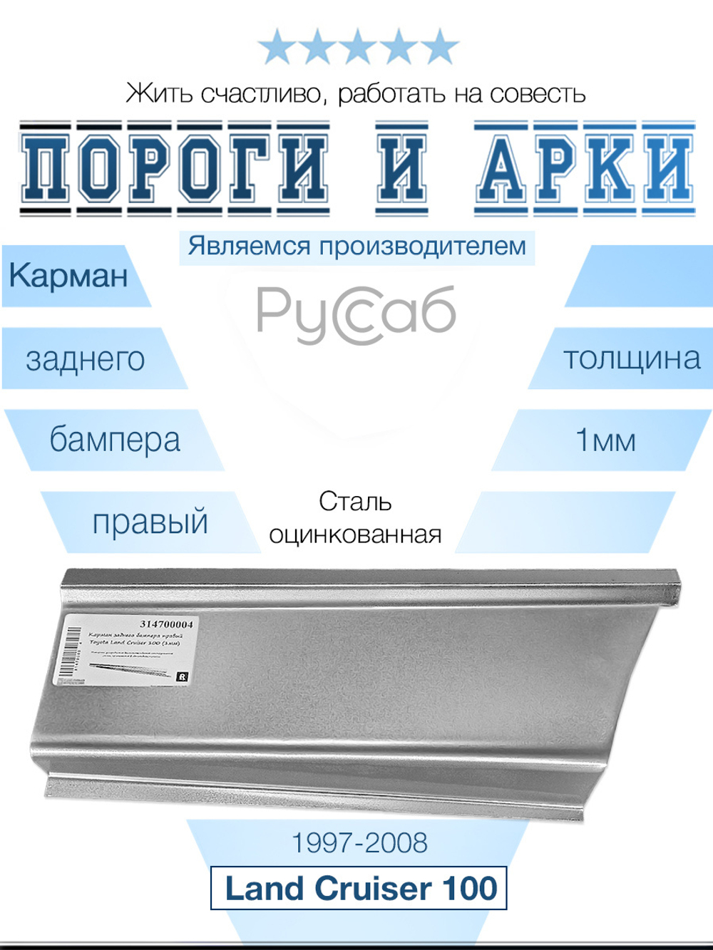 Карман заднего бампера правый Toyota Land Cruiser 100 (1мм)
