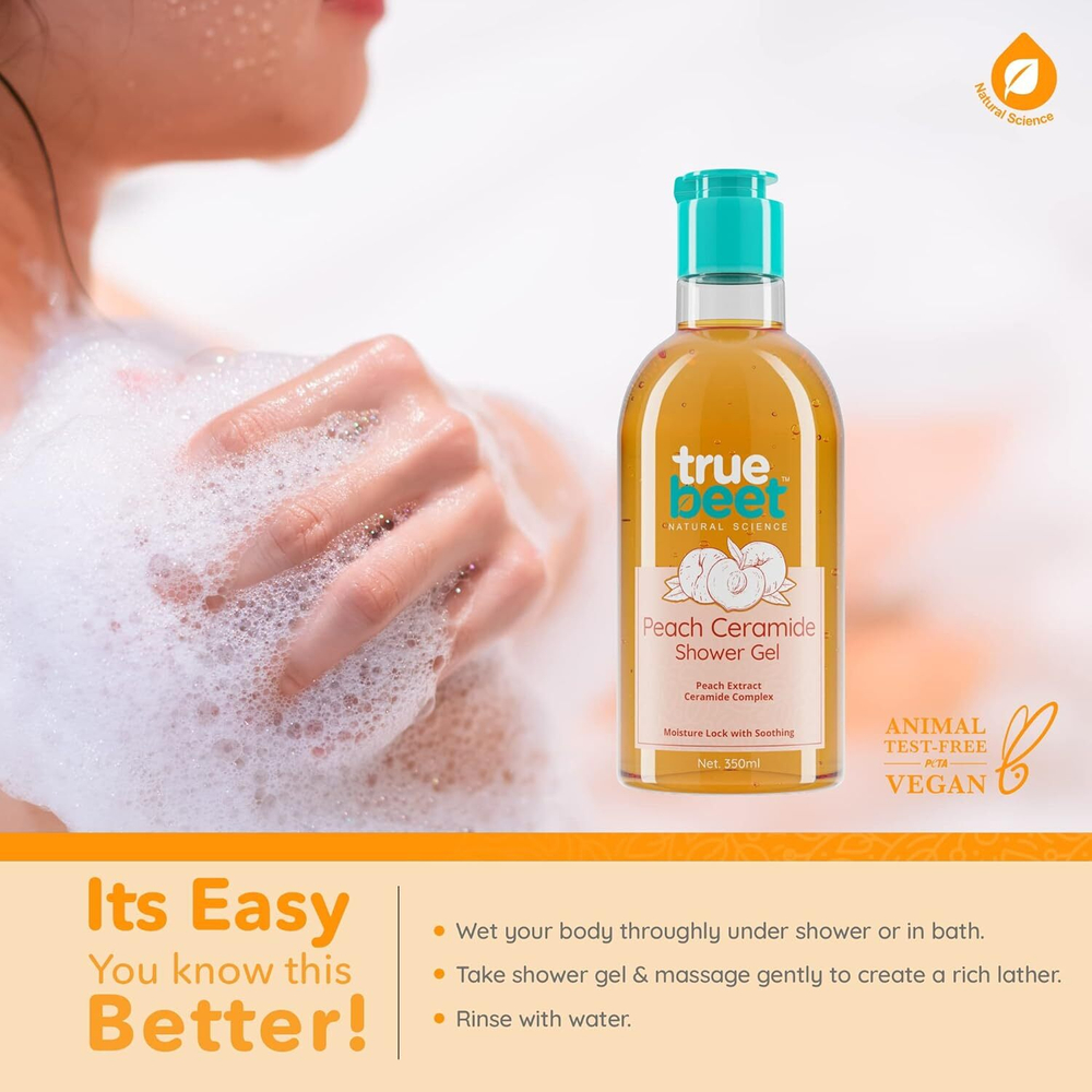 Керамидный гель для душа Truebeet Peach Body Wash с экстрактом персика для увлажнения и успокоения кожи – Для всех типов кожи | Без сульфатов и парабенов (350 мл)