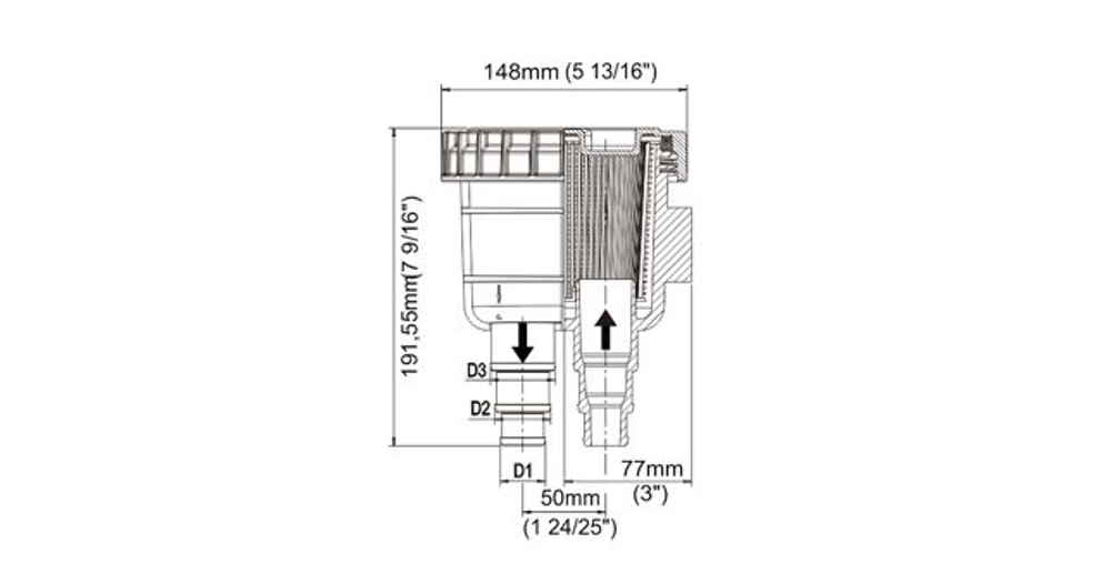 Фильтр забортной воды, патрубки 25, 32, 38 мм (10263477)