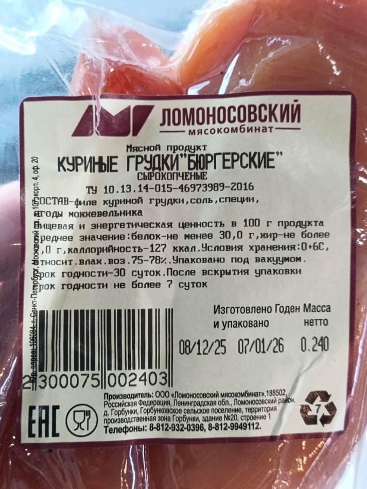 Куриные грудки Бюргерские с/к (Карпаччо)