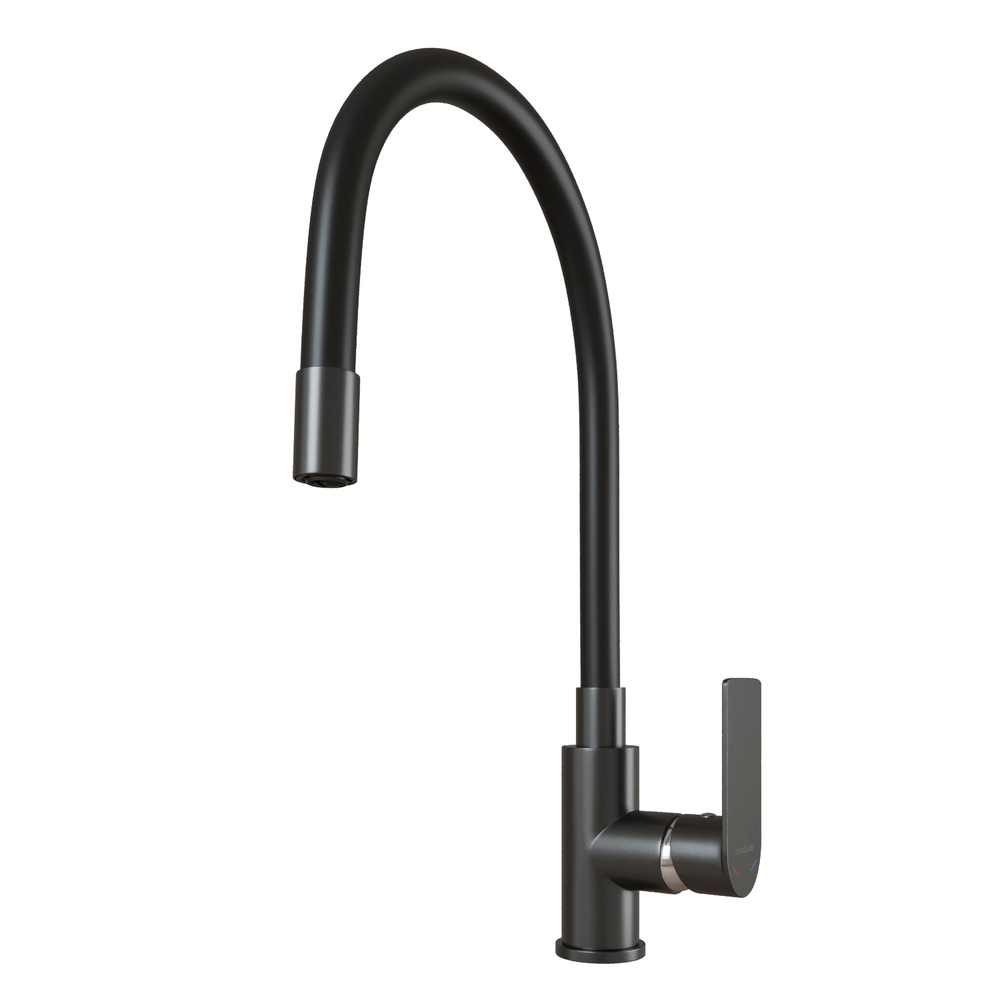 Смеситель для кухни 35к MIXLINE МЛ33-098Г(ML33-098GR) "Сити" гибкий излив боковая ручка б/отв ГРАФИТ