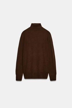 ZARA СВИТЕР ИЗ 100% ЭКСТРАМЯГКОЙ ШЕРСТИ, КОРИЧНЕВЫЙ