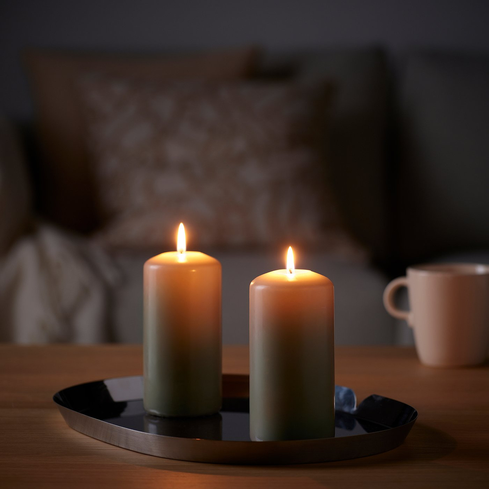 IKEA DAGLIGEN  (ИКЕА ДАГЛИГЕН)  -  Свеча-столбик без запаха - серо-бежевая 14 см, 40 ч