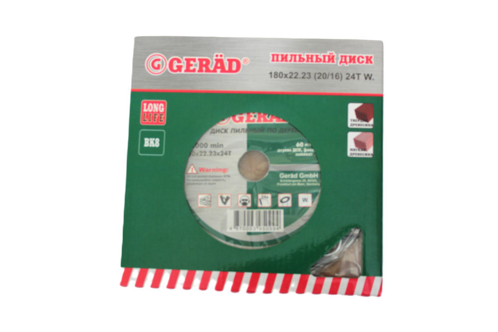 Диск пильный по дереву GERÄD 180-22,23 (20/16) T24 PM1000006
