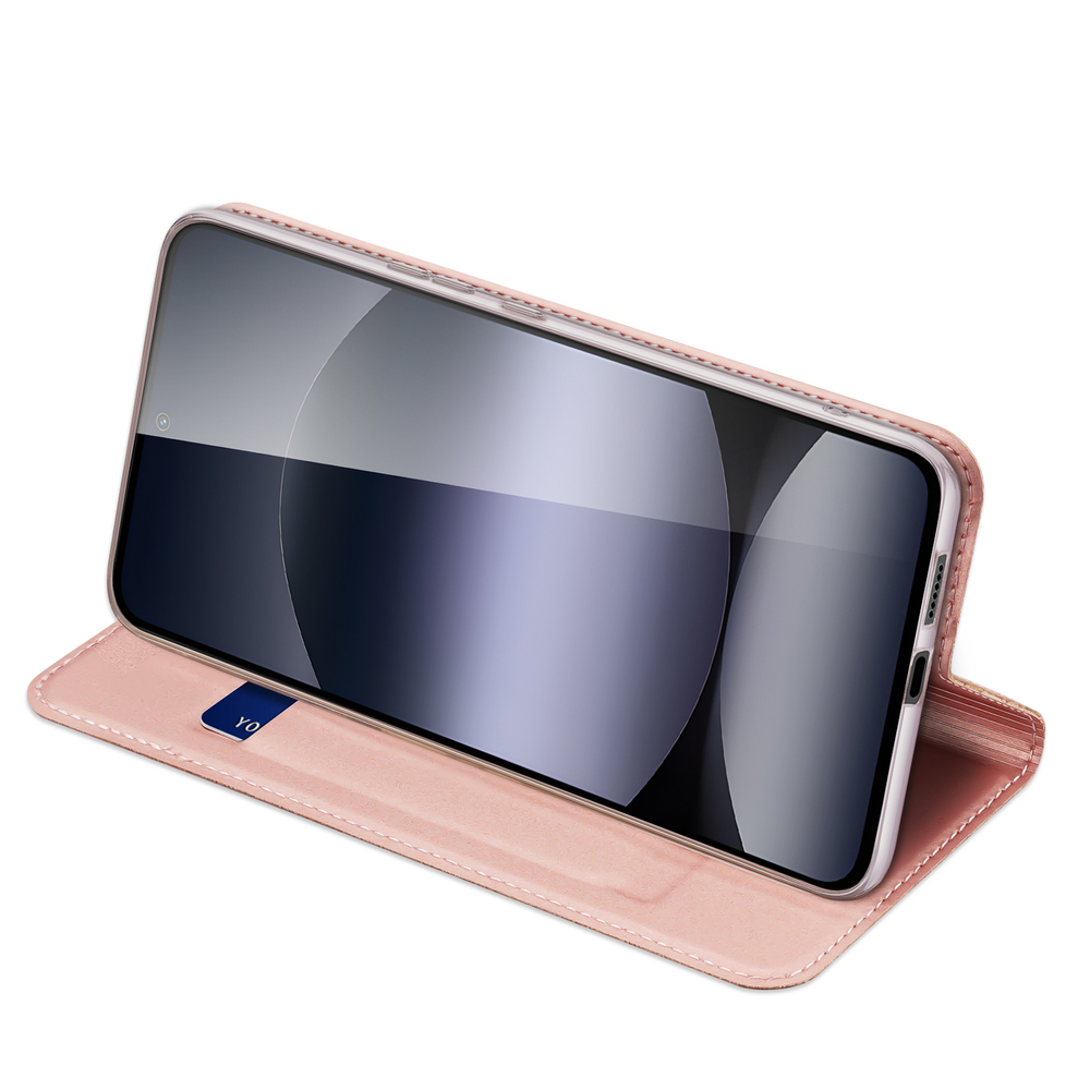 Чехол книжка из PU кожи розового цвета от Dux Ducis для смартфона Xiaomi Redmi Note 14 4G, серия Skin Pro Series Case