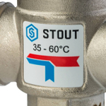 STOUT Термостатический смесительный клапан для систем отопления и ГВС 1" НР 35-60°С KV 1,6 (боковое смешивание)