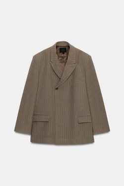 ZARA БЛЕЙЗЕР ОВЕРСАЙЗ В ТОНКУЮ ПОЛОСКУ, КОРИЧНЕВЫЙ