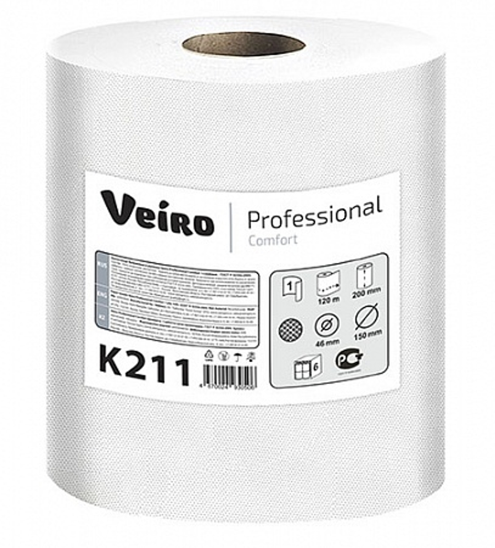 Полотенца бумажные в рулонах Veiro Professional Comfort 150м., шир 200мм, 6рул/упак, вт. 38мм, К211