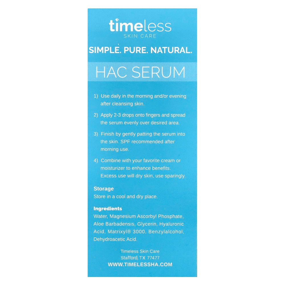 Timeless Skin Care, сыворотка с гиалуроновой кислотой и витамином C, 30 мл (1 жидк. унция)
