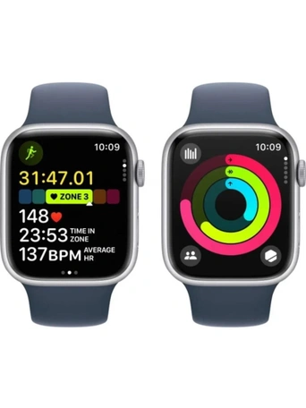 Умные часы Apple Watch S9 45 мм, Silver Aluminium, Storm Blue Sport Band - M/L