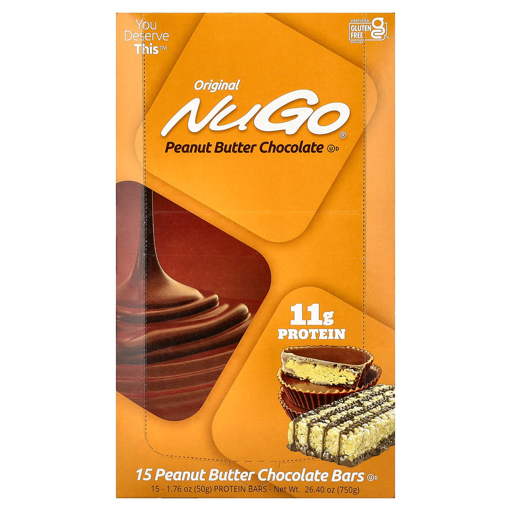 NuGo Nutrition, протеиновые батончики, арахисовая паста и шоколад, 15 батончиков по 50 г (1,76 унции)