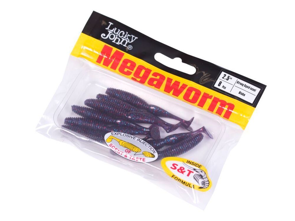 Мягкая съедобная приманка Lucky John MegaWorm 2,5in (63 мм ), цвет S63, 8шт/уп